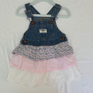 OshKosh B'gosh Denim Overalls with Floral and Pink Layers